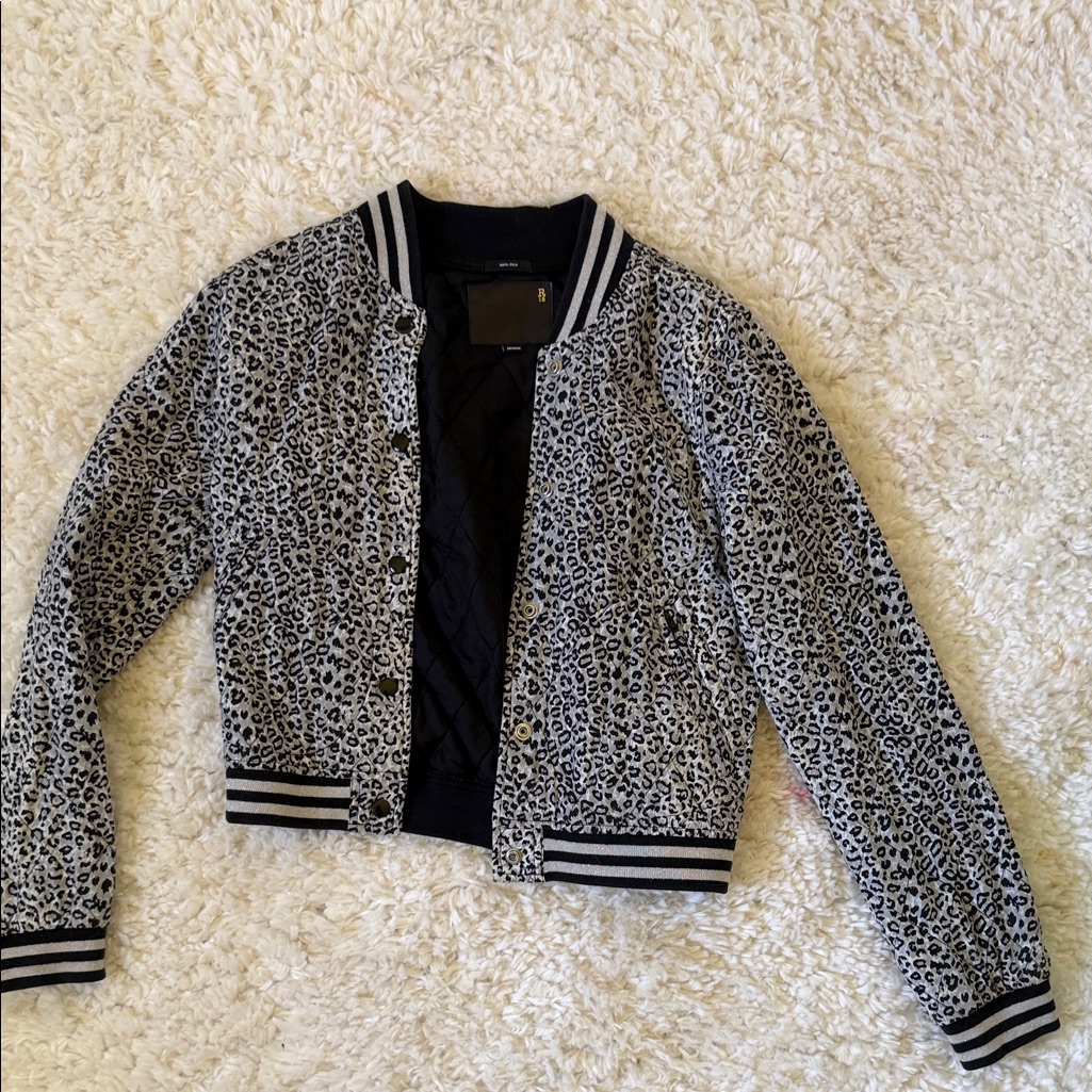 R13 Leopard Print Varsity Jacket - Black & Gray